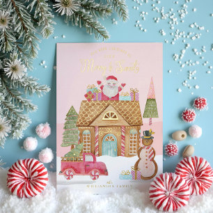 Merry & Sweet Watercolor Gingerbread Candy Village Folien Feiertagskarte