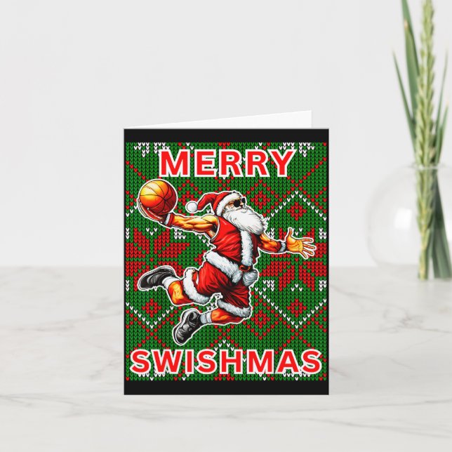 Merry Swishmas Basketball Christmas Santa Claus Sl Karte (Vorderseite)