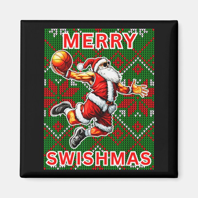 Merry Swishmas Basketball Christmas Santa Claus Sl Magnet (Vorne)
