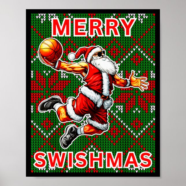 Merry Swishmas Basketball Christmas Santa Claus Sl Poster (Vorne)