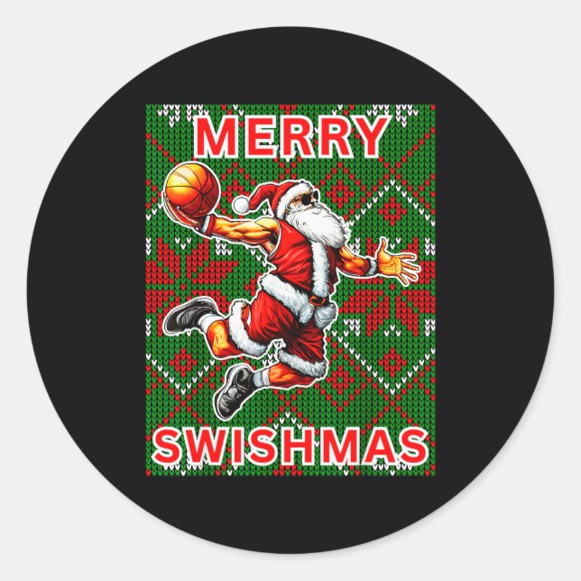 Merry Swishmas Basketball Christmas Santa Claus Sl Runder Aufkleber (Vorderseite)