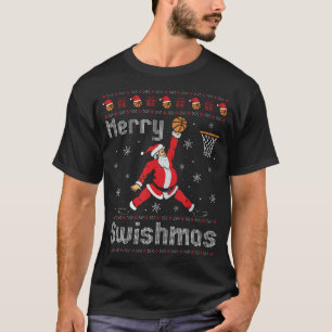 Merry Swishmas Basketball Dunk Rebound Santa T-Shirt