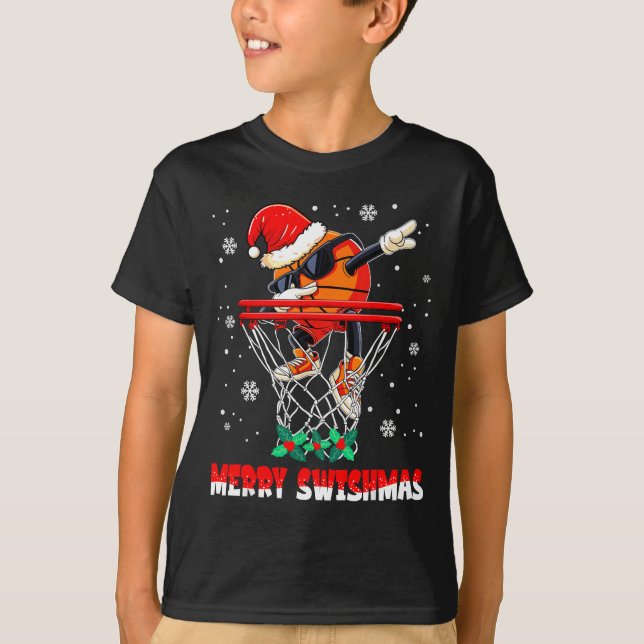 Merry Swishmas Basketball Funny Dabbing Basketball T-Shirt (Vorderseite)
