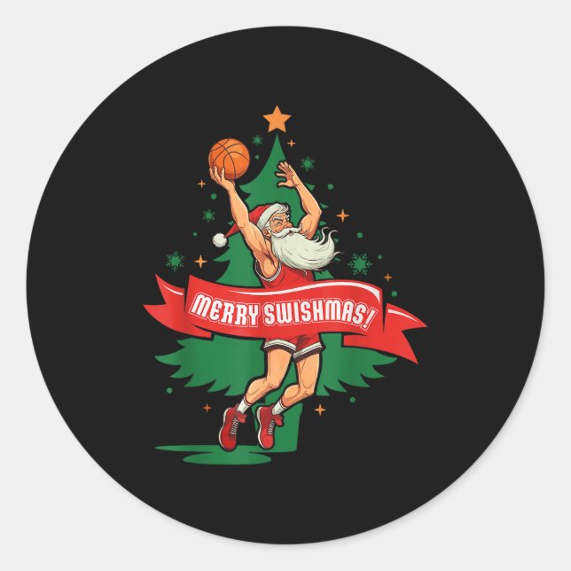 Merry Swishmas Basketball Santa Christmas Pajamas  Runder Aufkleber (Vorderseite)