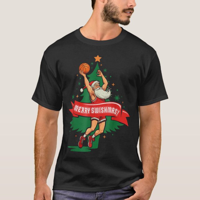 Merry Swishmas Basketball Santa Christmas Pajamas  T-Shirt (Vorderseite)