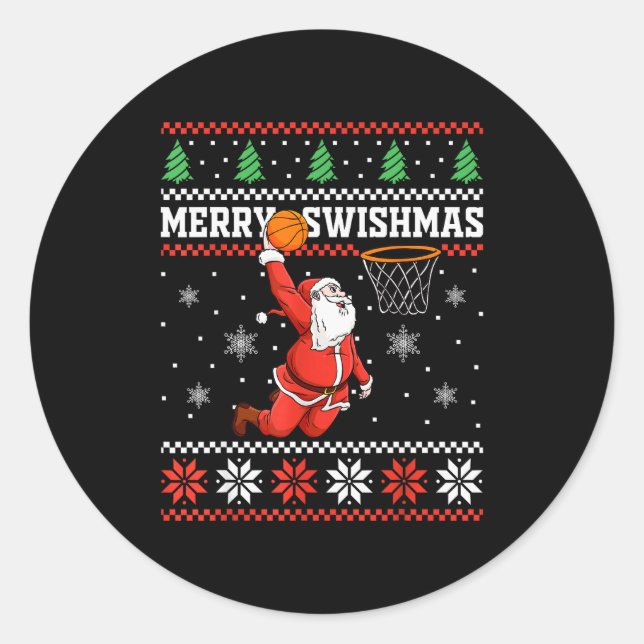 Merry Swishmas Basketball Snowman Christmas Ugly P Runder Aufkleber (Vorderseite)