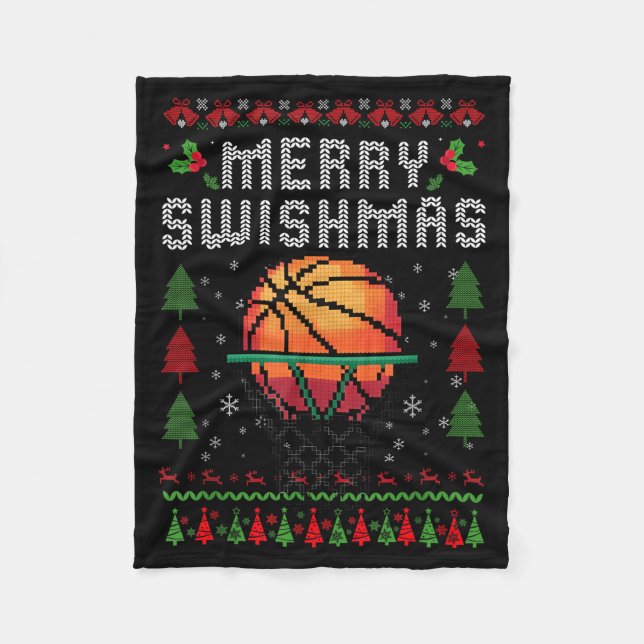 Merry Swishmas Basketball Ugly Christmas Graphic F Fleecedecke (Vorderseite)