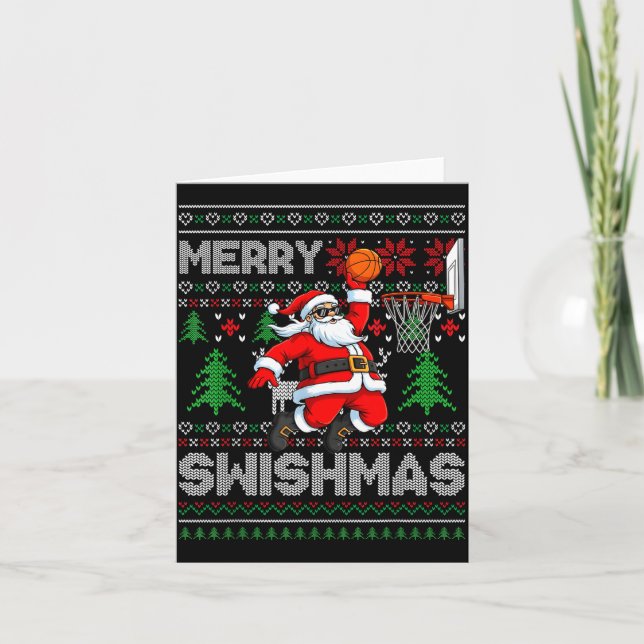 Merry Swishmas Basketball Ugly Christmas Santa Men Karte (Vorderseite)