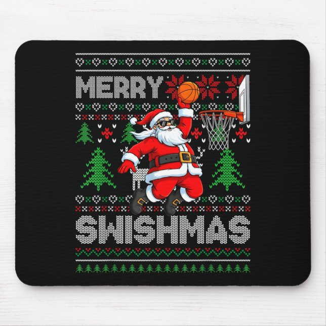 Merry Swishmas Basketball Ugly Christmas Santa Men Mousepad (Vorne)