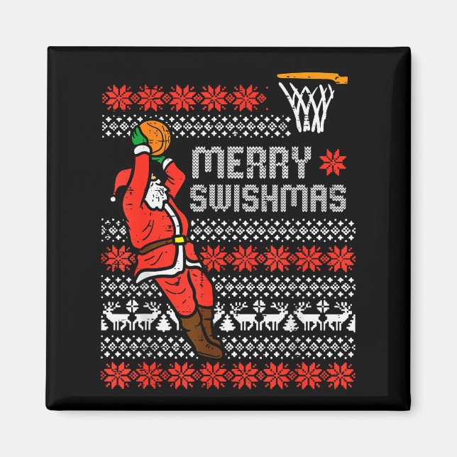 Merry Swishmas Basketball Ugly Christmas Xmas Men  Magnet (Vorne)