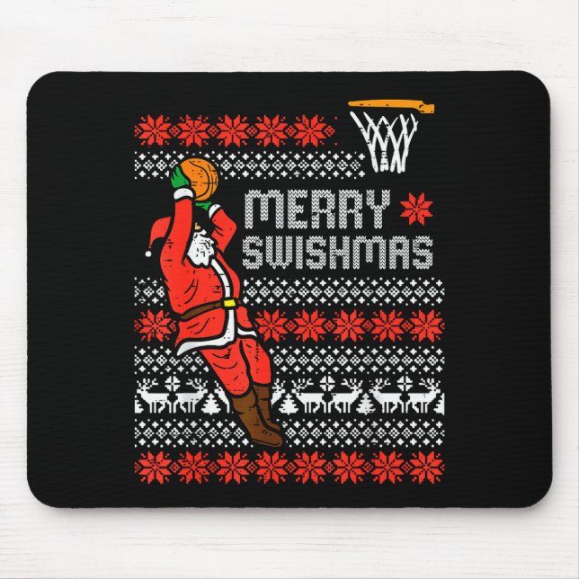 Merry Swishmas Basketball Ugly Christmas Xmas Men  Mousepad (Vorne)