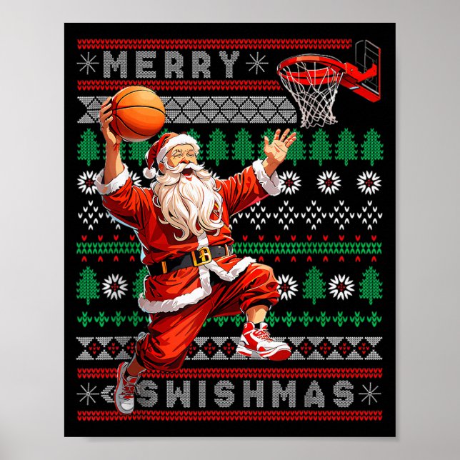 Merry Swishmas Basketball Ugly Christmas Xmas Men  Poster (Vorne)
