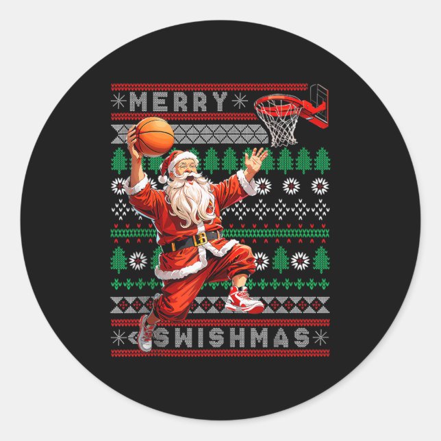 Merry Swishmas Basketball Ugly Christmas Xmas Men  Runder Aufkleber (Vorderseite)