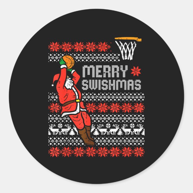 Merry Swishmas Basketball Ugly Christmas Xmas Men  Runder Aufkleber (Vorderseite)