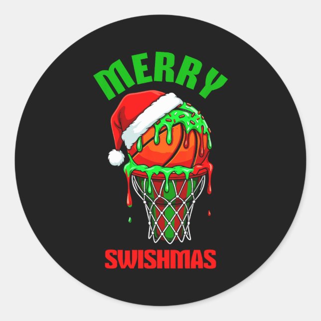Merry Swishmas Basketball Ugly Christmas Xmas Men  Runder Aufkleber (Vorderseite)