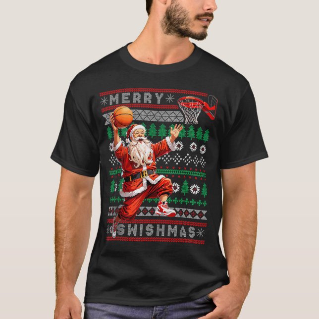 Merry Swishmas Basketball Ugly Christmas Xmas Men  T-Shirt (Vorderseite)