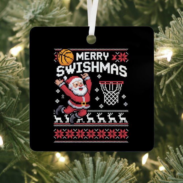 Merry Swishmas Basketball Ugly Christmas Xmas  Ornament Aus Metall (InSitu)
