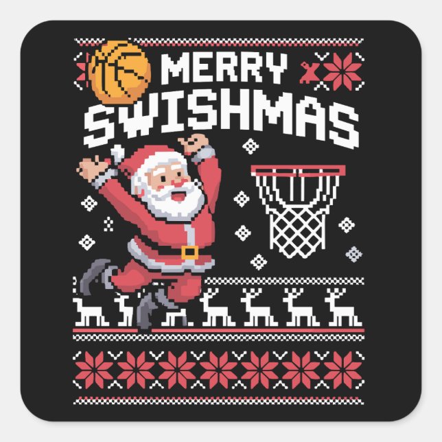 Merry Swishmas Basketball Ugly Christmas Xmas  Quadratischer Aufkleber (Vorderseite)