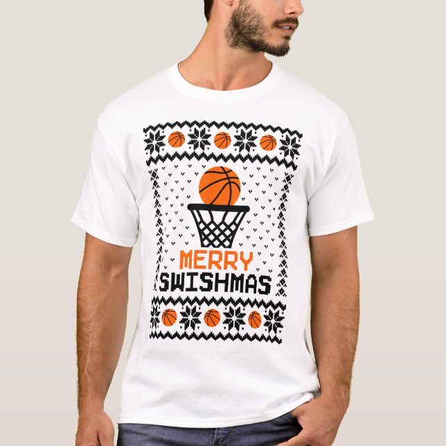 Merry Swishmas Basketball Ugly Sweater T-Shirt (Vorderseite)