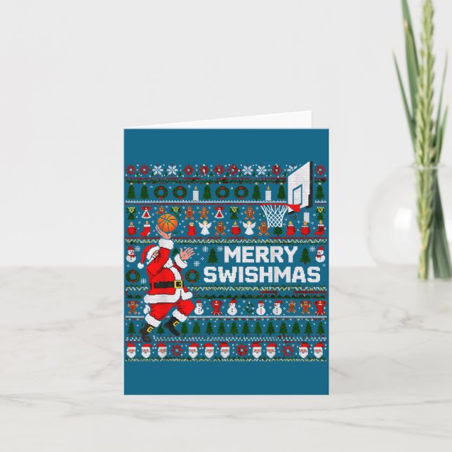 Merry Swishmas Santa Basketball Ugly Sweater Style Karte (Vorderseite)