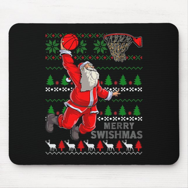 Merry Swishmas Santa Bysketbyll Byll Ugly Christma Mousepad (Vorne)