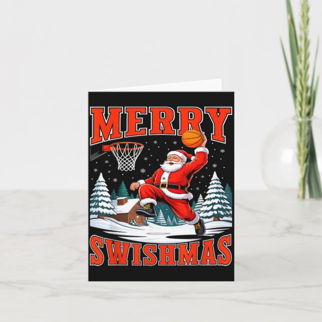 Merry Swishmas Santa Playing Basketball Christmas  Karte (Vorderseite)