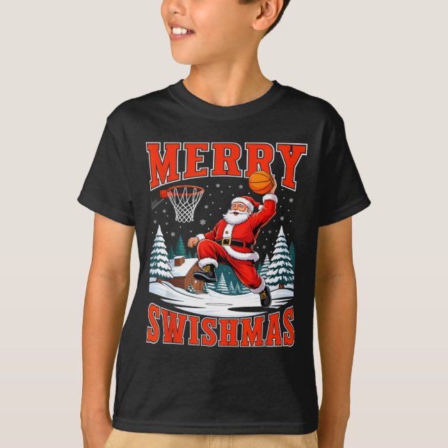Merry Swishmas Santa Playing Basketball Christmas  T-Shirt (Vorderseite)
