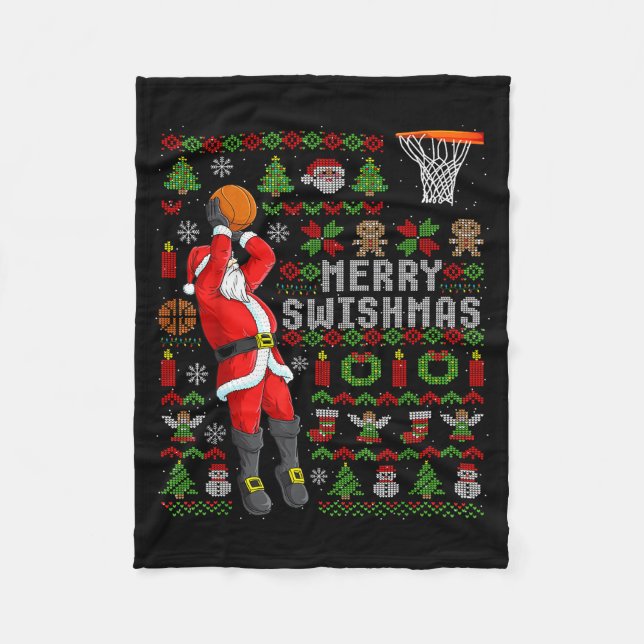 Merry Swishmas Ugly Christmas Basketball Christmas Fleecedecke (Vorderseite)
