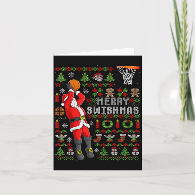 Merry Swishmas Ugly Christmas Basketball Christmas Karte (Vorderseite)