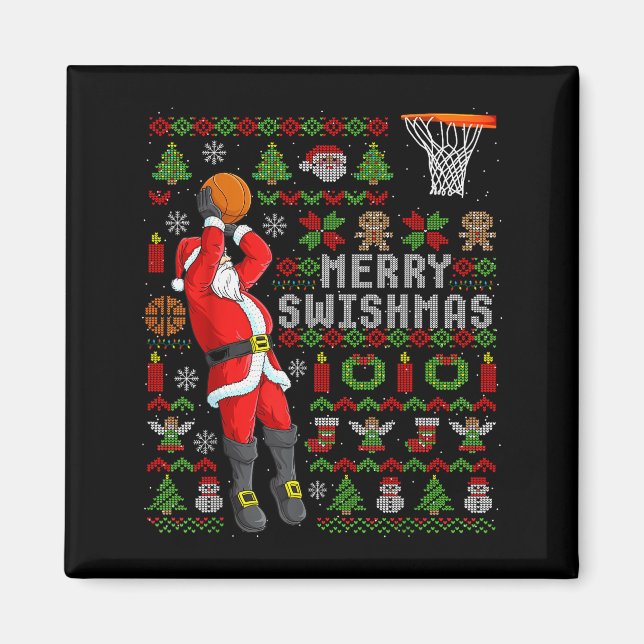 Merry Swishmas Ugly Christmas Basketball Christmas Magnet (Vorne)