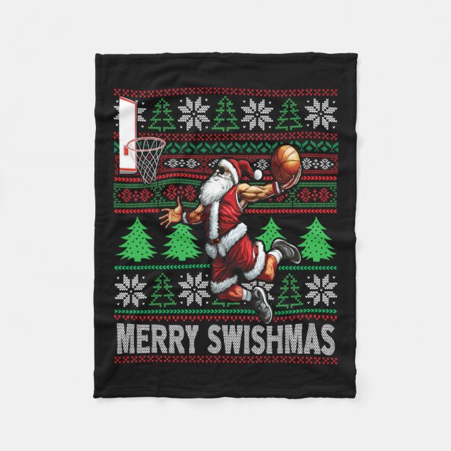 Merry Swishmas Ugly Christmas Basketball Weihnacht Fleecedecke (Vorderseite)