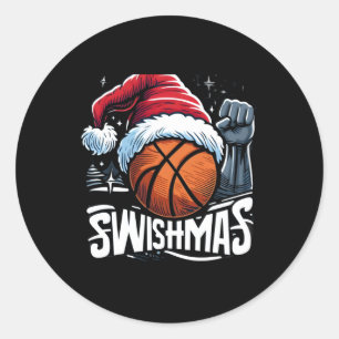Merry Swishmas Ugly Christmas Basketball Weihnacht Runder Aufkleber