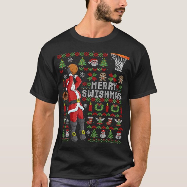 Merry Swishmas Ugly Christmas Basketball Weihnacht T-Shirt (Vorderseite)