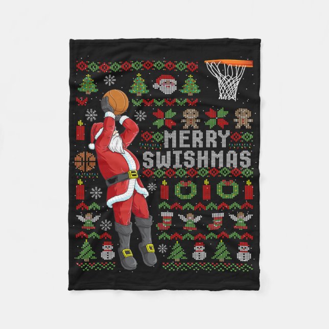 Merry Swishmas Ugly Christmas Bysketbyll Weihnacht Fleecedecke (Vorderseite)