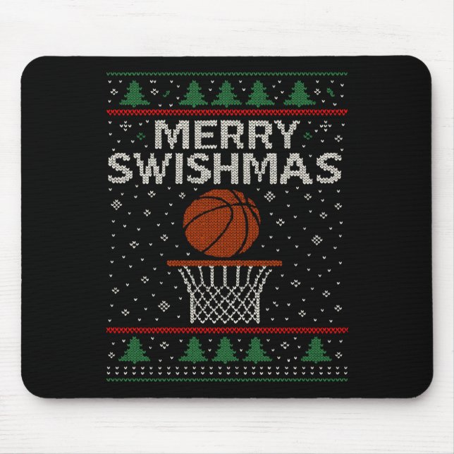 Merry Swishmas Ugly Christmas Sweater Basketball J Mousepad (Vorne)