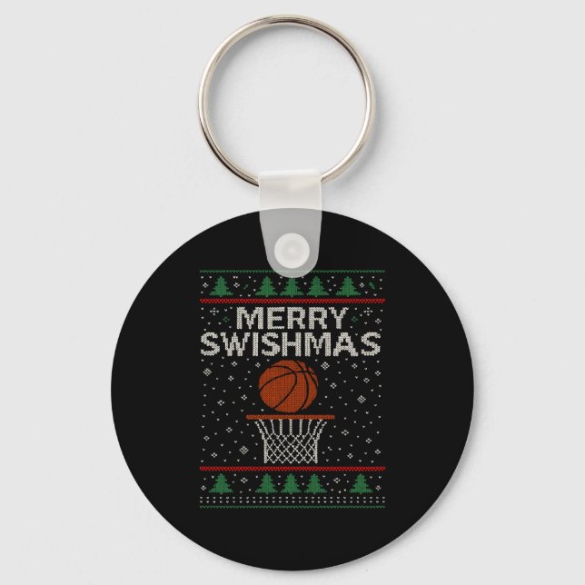 Merry Swishmas Ugly Christmas Sweater Basketball J Schlüsselanhänger (Vorderseite)