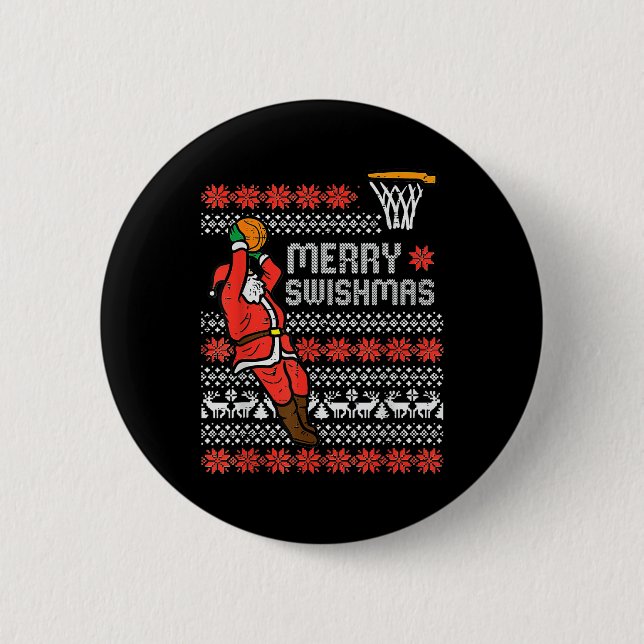 Merry Swishmas Ugly Christmas Sweater Bysketll Paj Button (Vorderseite)
