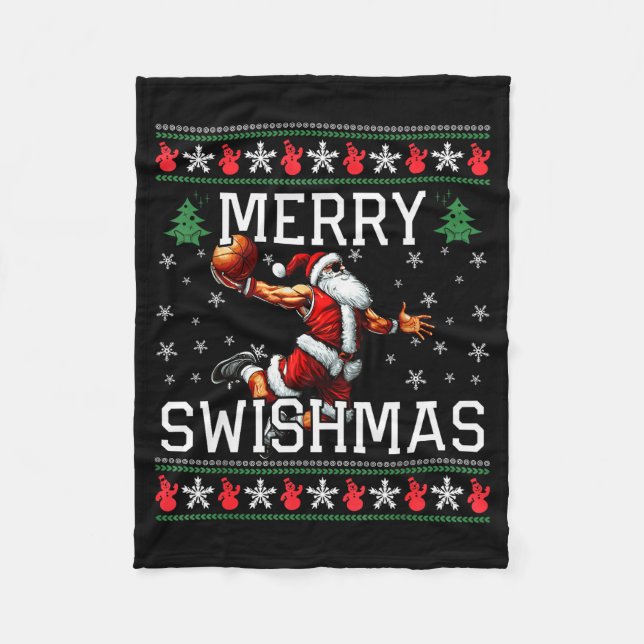 Merry Swishmas Ugly Funny Christmas Basketball Chr Fleecedecke (Vorderseite)