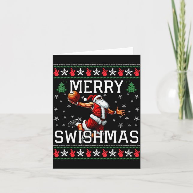 Merry Swishmas Ugly Funny Christmas Basketball Chr Karte (Vorderseite)