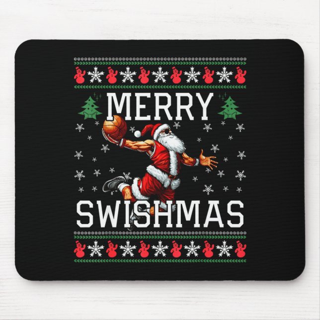 Merry Swishmas Ugly Funny Christmas Basketball Chr Mousepad (Vorne)