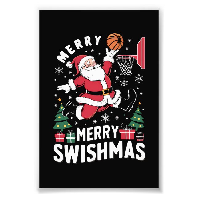 Merry Swishmas Weihnachten Weihnachtsfeier Basketb Fotodruck (Vorne)