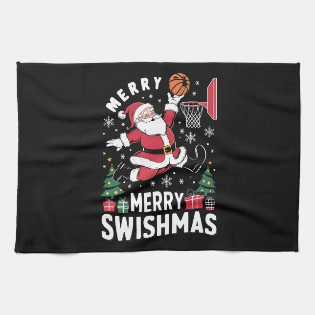 Merry Swishmas Weihnachten Weihnachtsfeier Basketb Geschirrtuch (Horizontal)