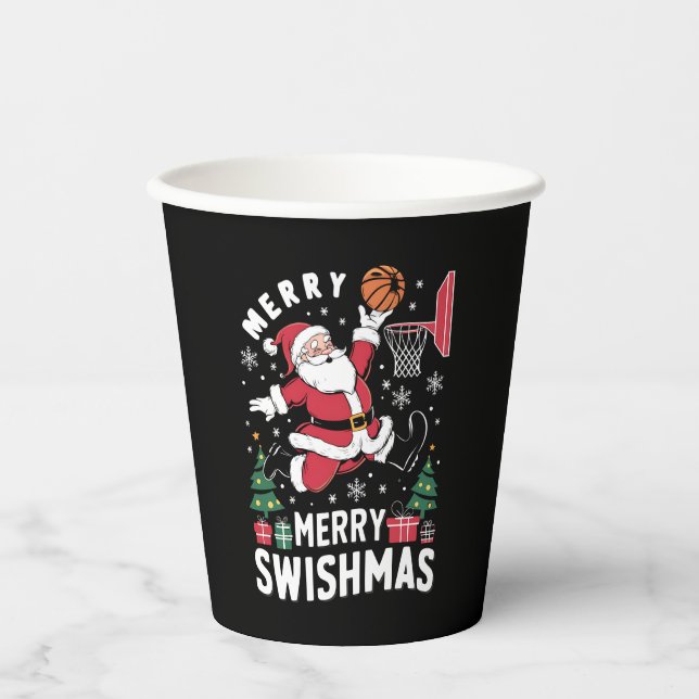 Merry Swishmas Weihnachten Weihnachtsfeier Basketb Pappbecher (Vorderseite)