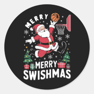 Merry Swishmas Weihnachten Weihnachtsfeier Basketb Runder Aufkleber