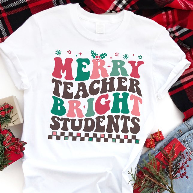 Merry Teacher Bright Schüler Retro Weihnachten Tri-Blend Shirt (Von Creator hochgeladen)
