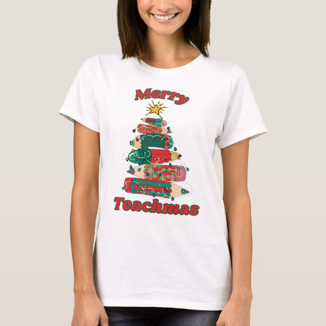 Merry Teachmas Weihnachtsbäume T - Shirt (Vorderseite)