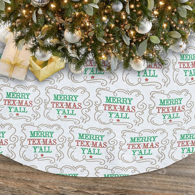 Merry Tex-Mas Y'all auf White Polyester Weihnachtsbaumdecke (Von Creator hochgeladen)