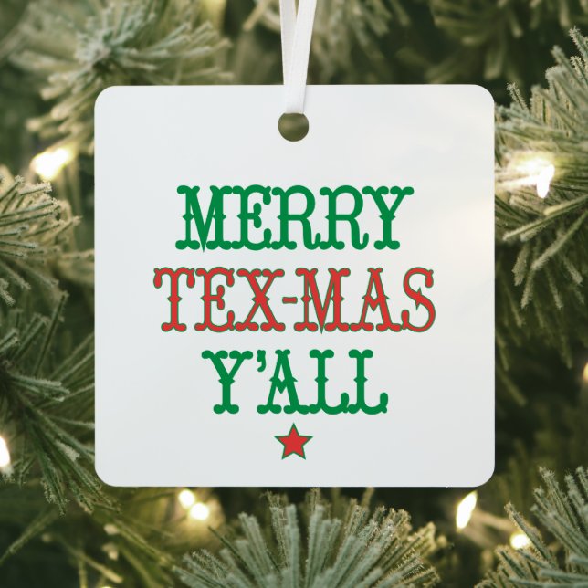 Merry Tex-Mas Y'all Red and Green Foto Ornament Aus Metall (InSitu)