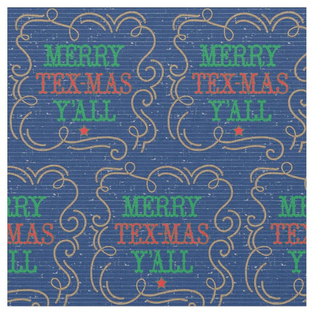 Merry Tex-Mas Y'all Rope Frame auf blau Stoff (Nahaufnahme)