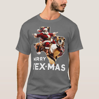 Merry Texmas Texas Christmas Santa Reindeer Rodeo T-Shirt